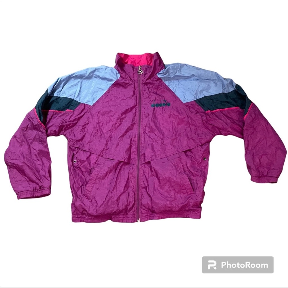 Vtg 80s 90s Diadora Colorblock Windbreaker Soccer Sports Zip Up Jacket Size L